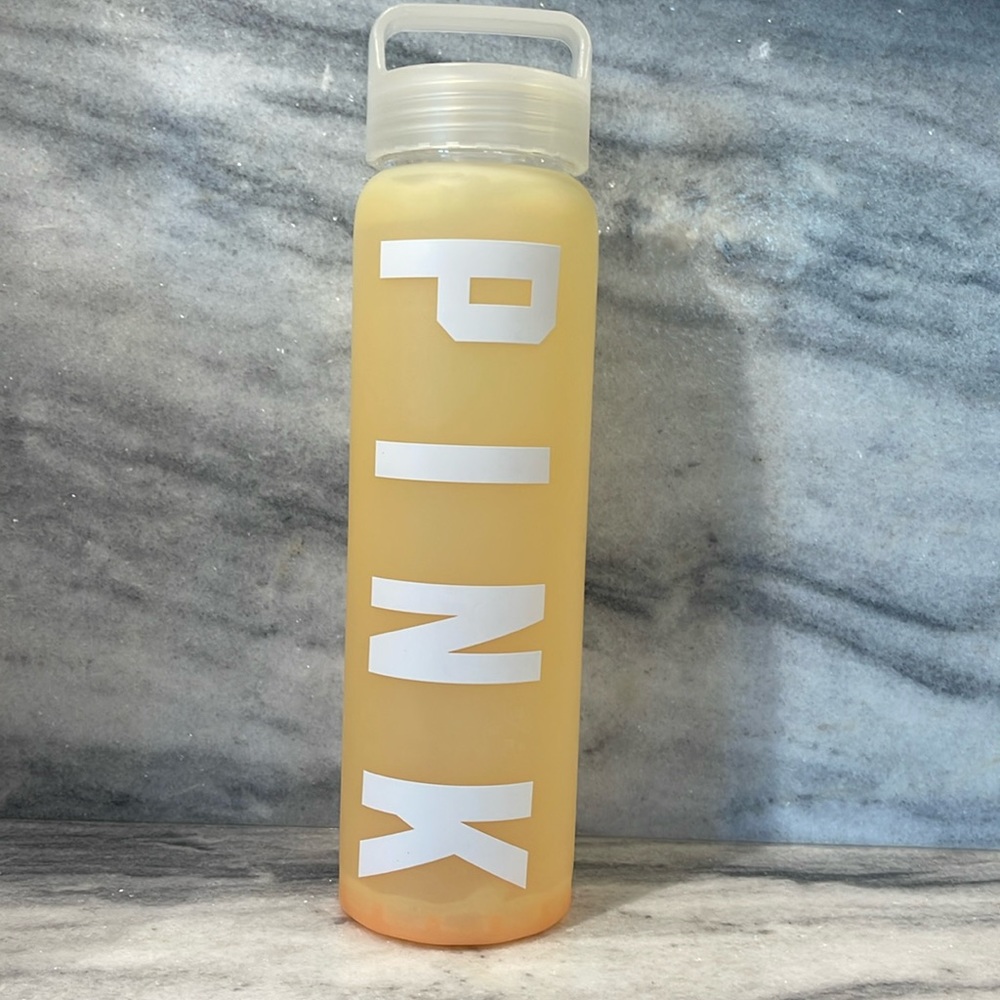 VS PINK glass water bottle